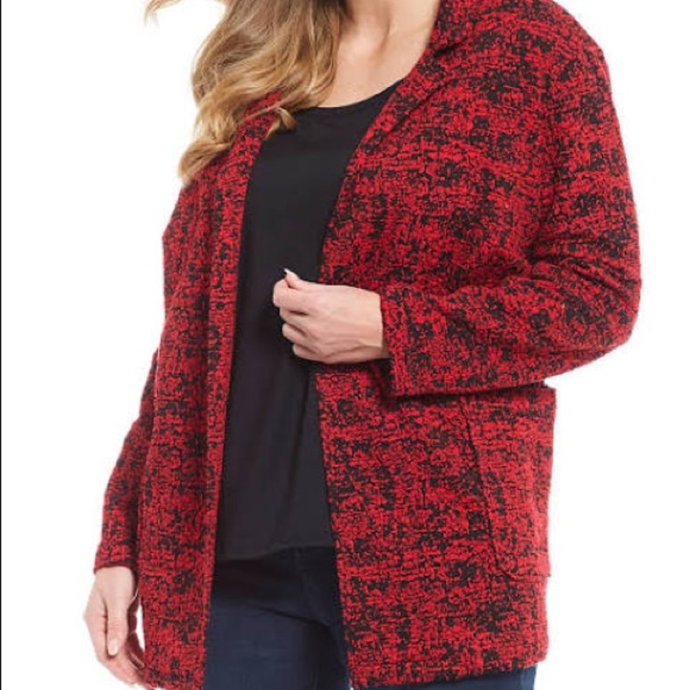 Chelsea Theodore Plus Size Long Sleeve Open Front Speckle Blazer - 3X